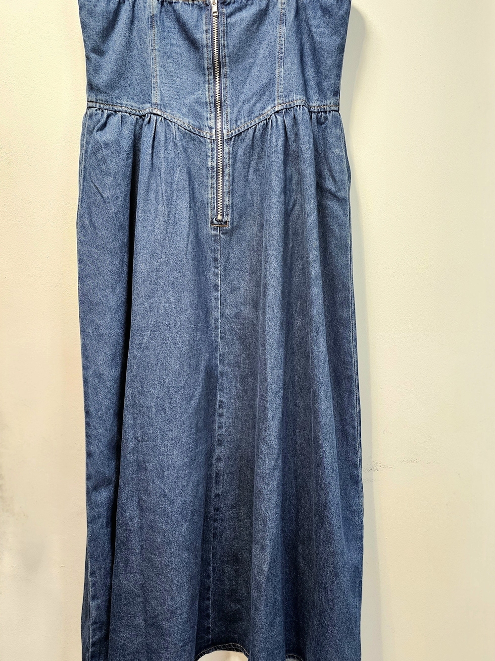 Commense Indigo Denim Midi Dress with Spaghetti Straps Western Flowy A Line - Picture 7 of 13